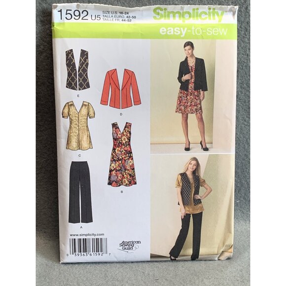Simplicity Misses Dress Skirt Jacket Vest Pant Sewing Pattern sz 16-24 1592 - un - Picture 1 of 3